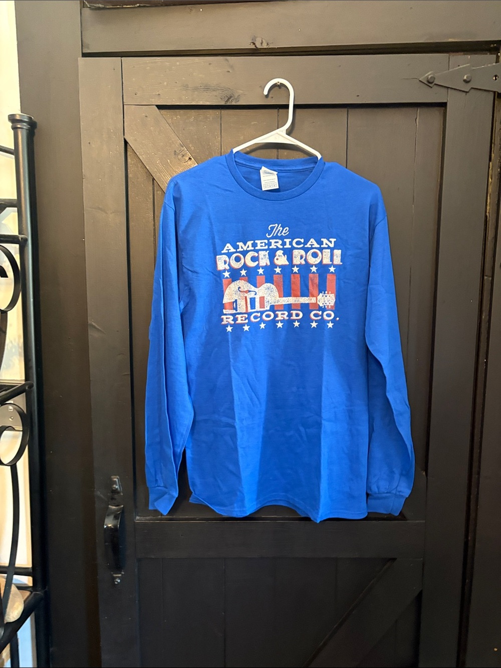 Delta Blue Long Sleeve Tee with American Rock & Roll Graphic